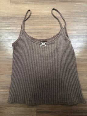 John Galt Brown Ribbed Spaghetti Strap Tank Top in Taupe And Cream Bow BNWOT